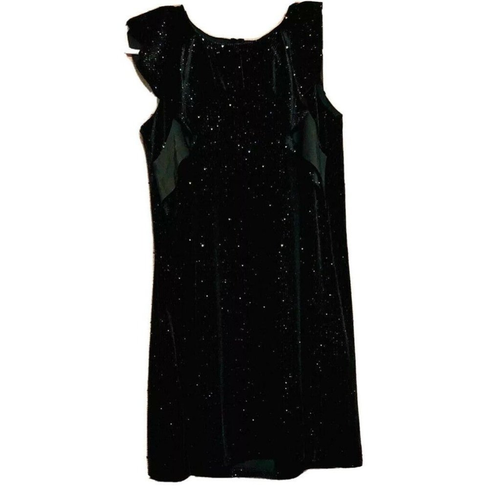 Cat & Jack Velvet Dress Girls L 10/12 Black Glitter Flutter Sleeve Shift Holiday